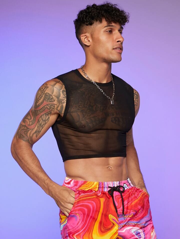 Bonga Boys men sheer crop mesh tank top